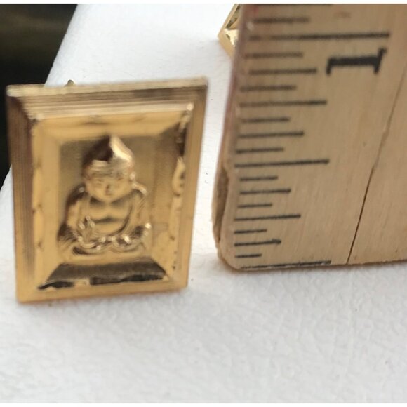 Vintage Gold Toned Buddha Cufflinks With Embossed Design - Picture 5 of 5